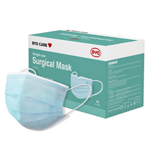 BYD CARE Single Use Disposable 3-Ply Procedural Mask, Box of 50 PCs @ Amazon