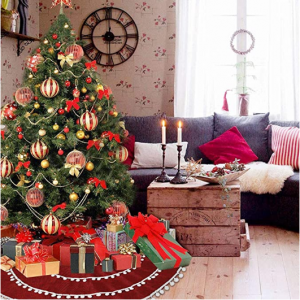 Staraise Christmas Tree Skirt 47 Inch Red Linen Xmas Tree Skirts with Pom Pom @ Amazon