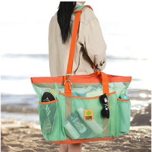 Beach Bags and Totes，超大号 XXL 网眼手提包，最大40升，绿色橙色双拼 @ Amazon