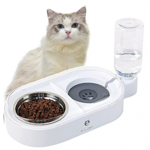 ELS PET Pet Food and Water Dispenser Set,Gravity Water Feeder Bowl Spill Proof Pet Food Bowls