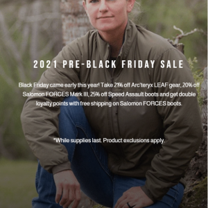 2021 Pre-Black Friday Sale - 21% Off Arc'teryx LEAF gear @ U.S. Elite Gear