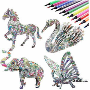 KAZOKU 3D兒童填色繪畫套裝,4個動物模具+12支彩筆 @ Amazon