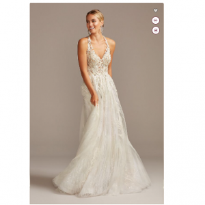 David's Bridal Floral Applique Open Back Tulle Wedding Dress