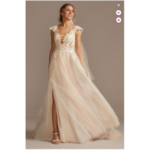 David's Bridal Illusion Cap Sleeve Lace Appliqued Wedding Dress