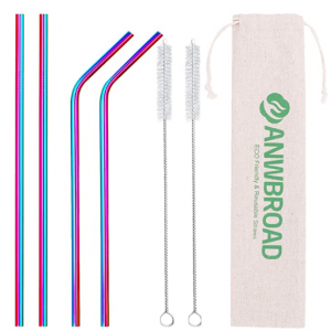 ANWBROAD 不锈钢吸管4支+吸管刷2支 @ Amazon