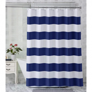 AmazerBath 85 GSM 海军条纹防水浴室浴帘，带 2 个磁铁 70x72英寸