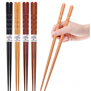 GLAMFIELDS 日式极简风木制筷子5双 手工雕刻 @ Amazon