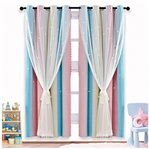 ARTBECK 梦幻双层镂空星光窗帘 52"W x 63"L 1片 @ Amazon