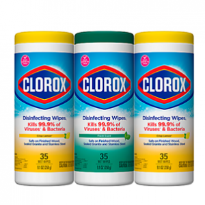 Clorox® 消毒湿巾 7" x 8" 35张 x 3桶 @ Office Depot