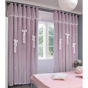 Yancorp 梦幻双层星星遮光窗帘 52"W x 84"L 1片 @ Amazon