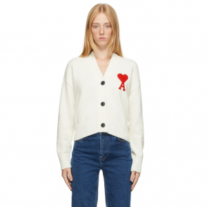 AMI ALEXANDRE MATTIUSSI 白色羊毛混纺爱心开衫 女款
