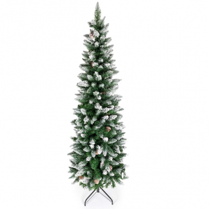 Artificial Pencil Christmas Tree,Snow Flocked Trees with Pine Cone Decoration Unlit 5/6/7/7.5 FT