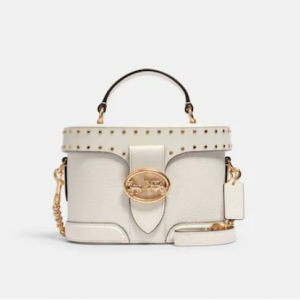 Coach Outlet CA官網 Coach Georgie Gem 馬車純色鉚釘盒子包6折熱賣 黑白兩色