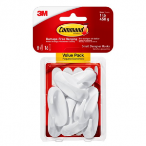 Command 墙壁挂钩8个+魔力扣16个 最大承重1磅 @ Walmart
