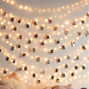  JTL QAKTA Photo Clip String Lights 17Ft - 50 LED Fairy String Lights with 50 Clear Clips @ Amazon