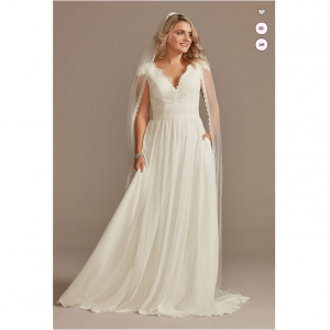 David's Bridal Lace Illusion Back Chiffon Wedding Dress