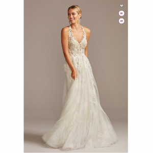 David's Bridal Floral Applique Open Back Tulle Wedding Dress