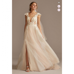 David's Bridal Illusion Cap Sleeve Lace Appliqued Wedding Dress