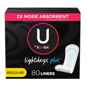 U by Kotex Lightdays Plus Panty Liners, Regular Length, Unscented, 80 Count @ Amazon