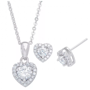 Macy's Cubic Zirconia Heart Earrings Necklace Set in Fine Silver Plate $19.43