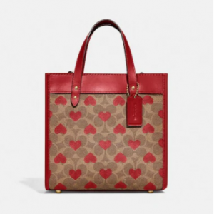 Field Tote 22 In Signature Canvas With Heart Print  @ Coach