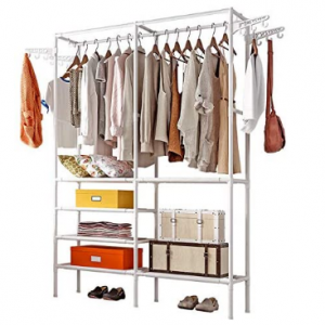 Sasoiky Garment Rack,Shoe Clothing Organizer Shelves,Freestanding Multifunctional Clothes Wardrobe