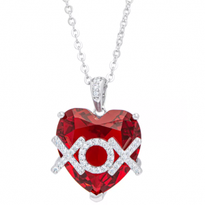 Macy's Simulated Ruby and Cubic Zirconia Heart XOX Necklace in Fine Silver Plate $14.93