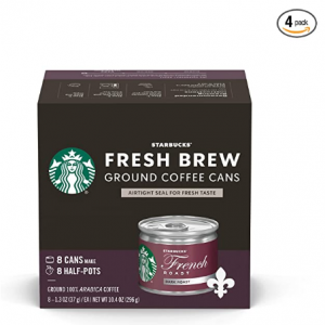 Starbucks Dark Roast Fresh Brew Ground Coffee Cans, French Roast, 4 boxes (32 cans total) @ Amazon