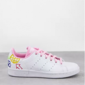 adidas Originals Vegan Stan Smiths in white with graphic print