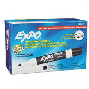 Expo Low Odor Dry Erase Marker, Bullet Tip, Black, 12 Count @ Walmart