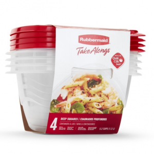 Rubbermaid TakeAlongs Food Storage Containers, Deep Squares, 5.2 Cup, 4 Pack @ Walmart