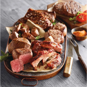 菲力牛排x2+精选牛腩片x2+纽约客牛排x2+精选牛排汉堡x2+排骨半块x2+里脊肉块x6+胡椒粉