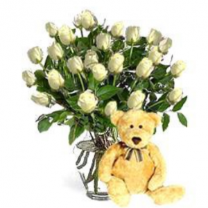 BEAR W/ 2-DZ 白玫瑰,Shown