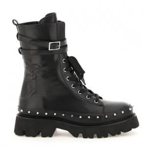 Pinko Leather Combat Boots With Studs