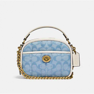 60% Off Coach Lunchbox Top Handle In Signature Chambray With Quilting @ Coach Outlet