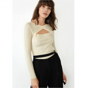 J.ING Ayomide Beige Cut-Out Sweater