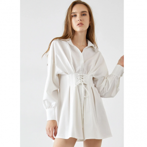 J.ING Adalie White Cinched Waist Shirt Dress