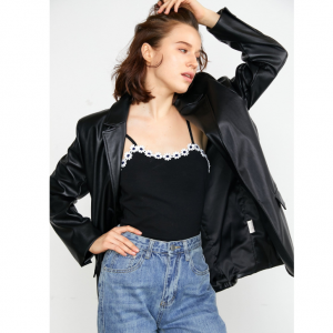 J.ING Docie Black Leather Shacket
