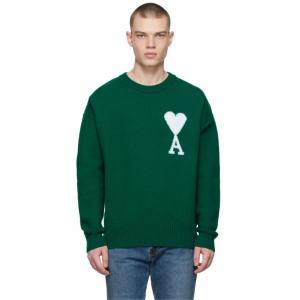 AMI ALEXANDRE MATTIUSSI Green Ami de Coeur Wool Crewneck Sweater