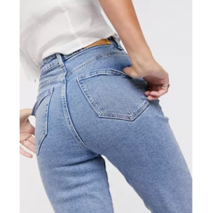 Stradivarius organic cotton slim mom jeans with stretch in washed blue