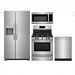 Frigidaire FRRERADWMW4081 4 Piece Kitchen Appliances Package with Side-by-Side Refrigerator, Gas R