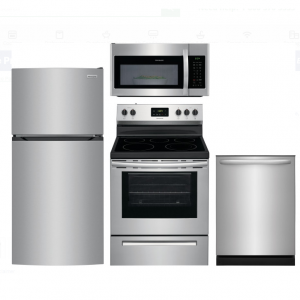Frigidaire FRRERADWMW12130 4 Piece Kitchen Appliances Package with Top Freezer Refrigerator, Elect