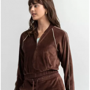RSQ Womens Piped Velour Zip Up Jacket