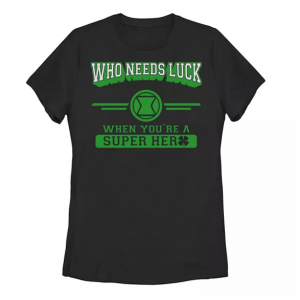 Juniors' Marvel Black Widow Who Needs Luck St. Patrick's Day Graphic Tee