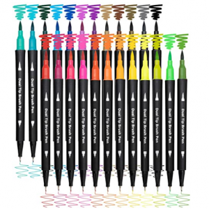 Piochoo Dual Brush Marker Pens for Coloring,24 Colored Markers @ Amazon