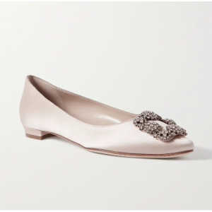 Manolo Blahnik Hangisi Embellished Satin Point-toe Flats