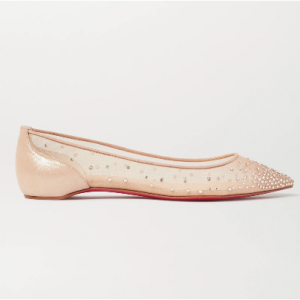 Christian Louboutin Follies Swarovski Crystal-embellished Mesh And Lamé Point-toe Flats