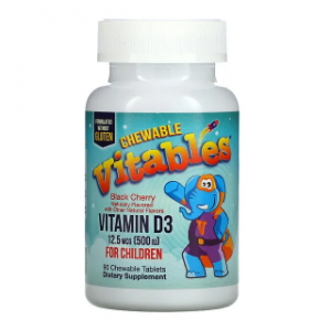 Vitables, 儿童维生素 D3 咀嚼片，黑樱桃味，12.5 微克（500 国际单位），90 片咀嚼片