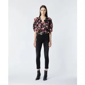 70% Off Frilly Black Top With Floral Print Sale @ The Kooples