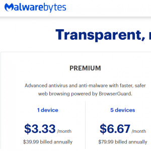 Premium 1 device for $3.75 /month @Malwarebytes